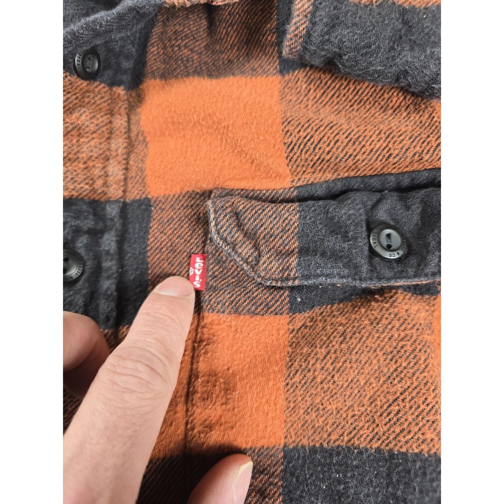 Levi's Shirt Mens Large Orange Plaid Flannel Long Sleeve Button Front Relaxed - Picture 3 of 12